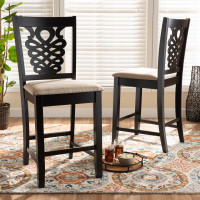 Baxton Studio RH339P-SandDark Brown-PC Baxton Studio Gervais Modern and Contemporary Transitional Sand Fabric Upholstered and Dark Brown Finished Wood 2-Piece Counter Stool Set